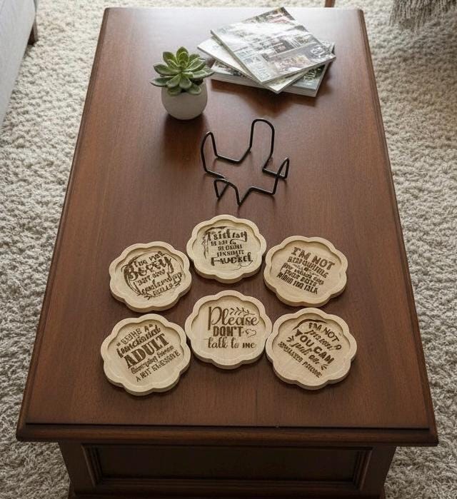 Funny Sarcastic Wood Coasters Set | Personalized Snarky Quote Gift