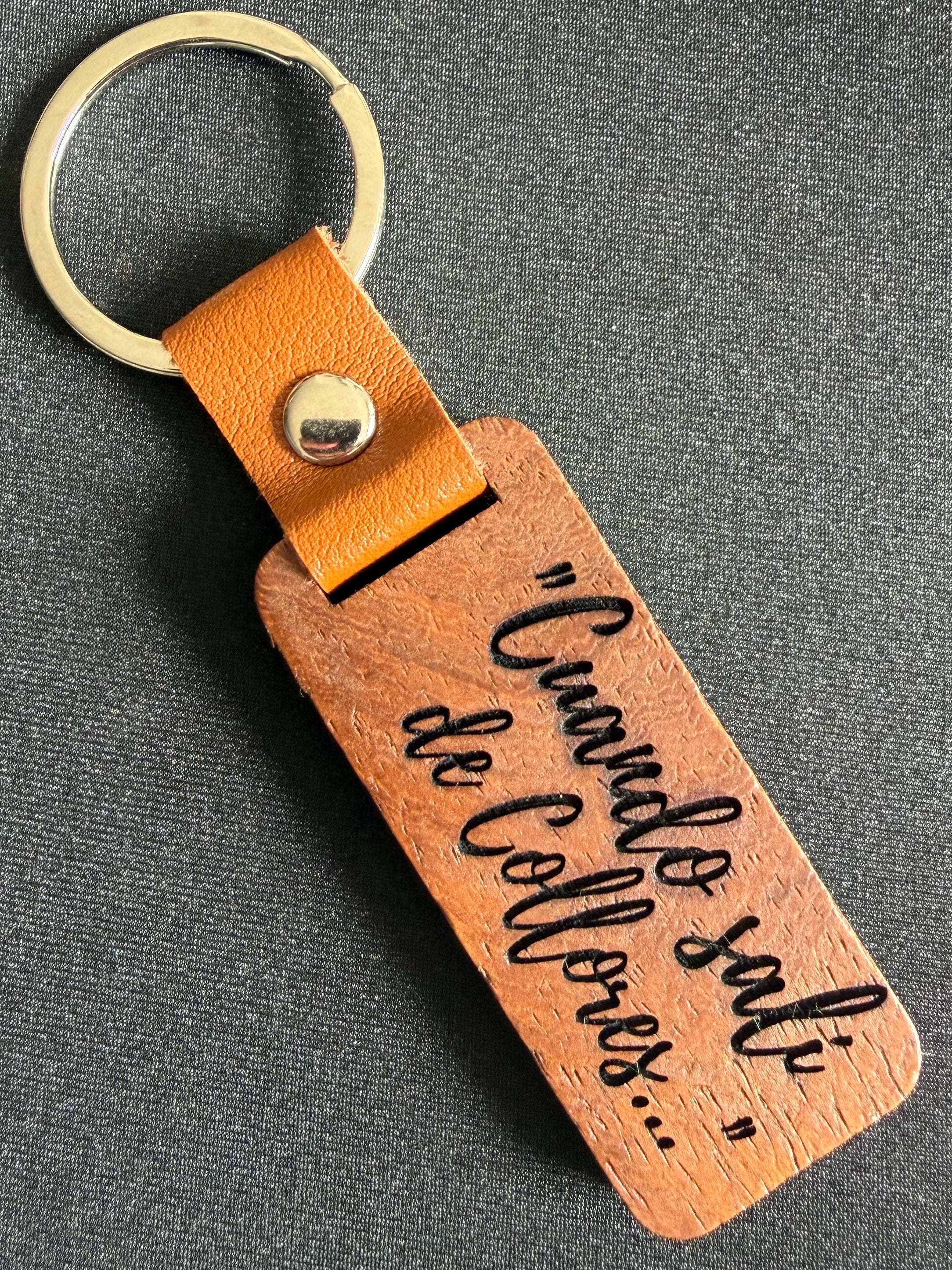 Custom Engraved Wood Keychain | Personalized Name Leather Strap Keyring