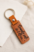 Custom Engraved Wood Keychain | Personalized Name Leather Strap Keyring