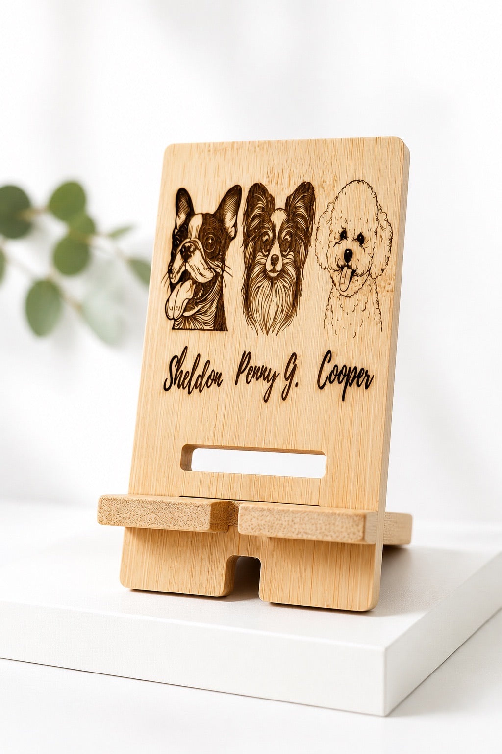 Personalized CellPhone Stand, Custom Engraved Wood, Dog Cat Lover Gift, Handmade Puerto Rico