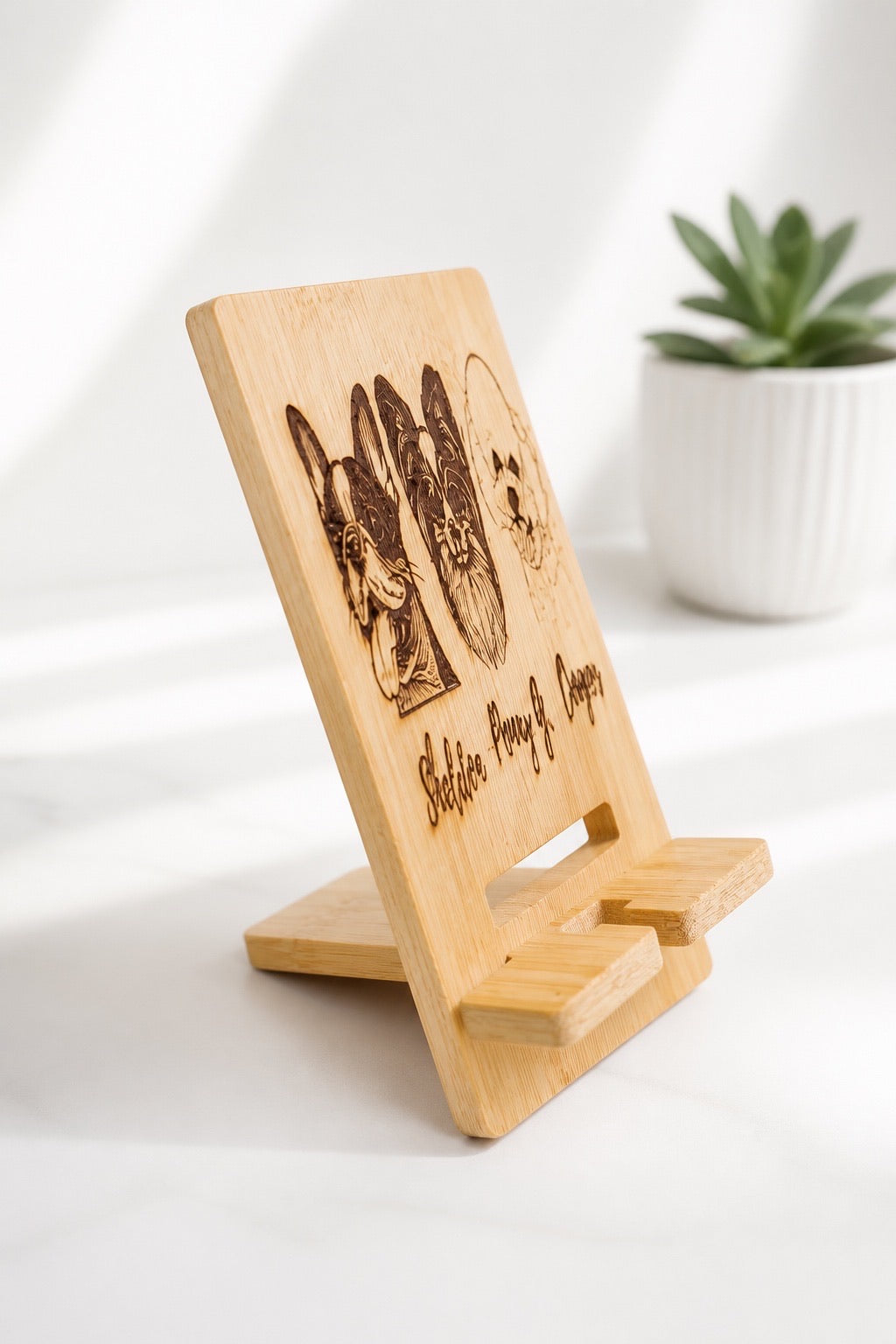 Personalized CellPhone Stand, Custom Engraved Wood, Dog Cat Lover Gift, Handmade Puerto Rico