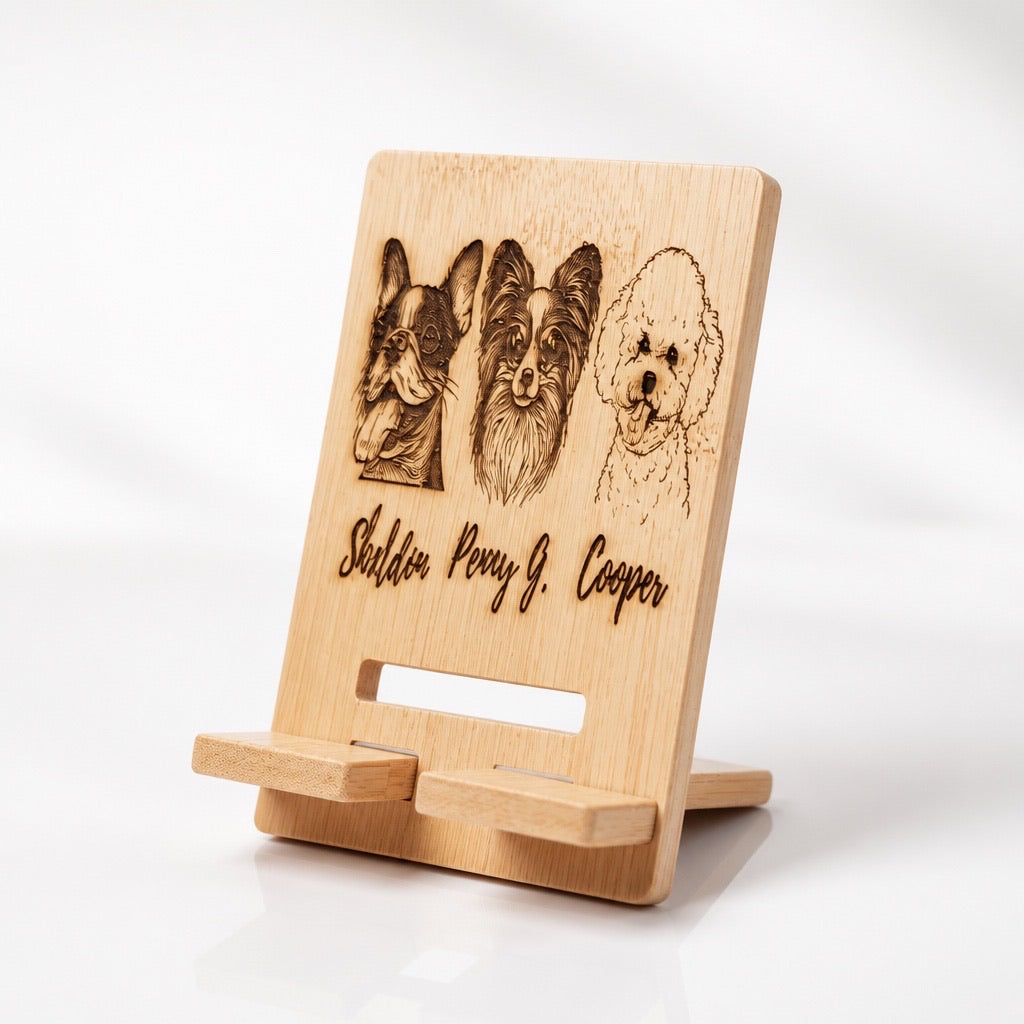 Personalized CellPhone Stand, Custom Engraved Wood, Dog Cat Lover Gift, Handmade Puerto Rico