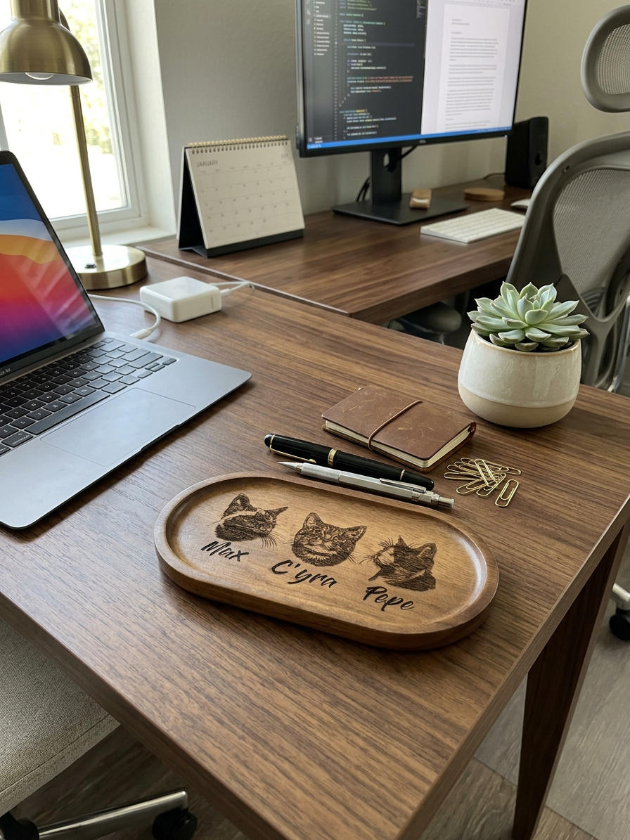 Custom Engraved Wood Tray | Personalized Quote & Photo Valet Tray | Motivational Gift