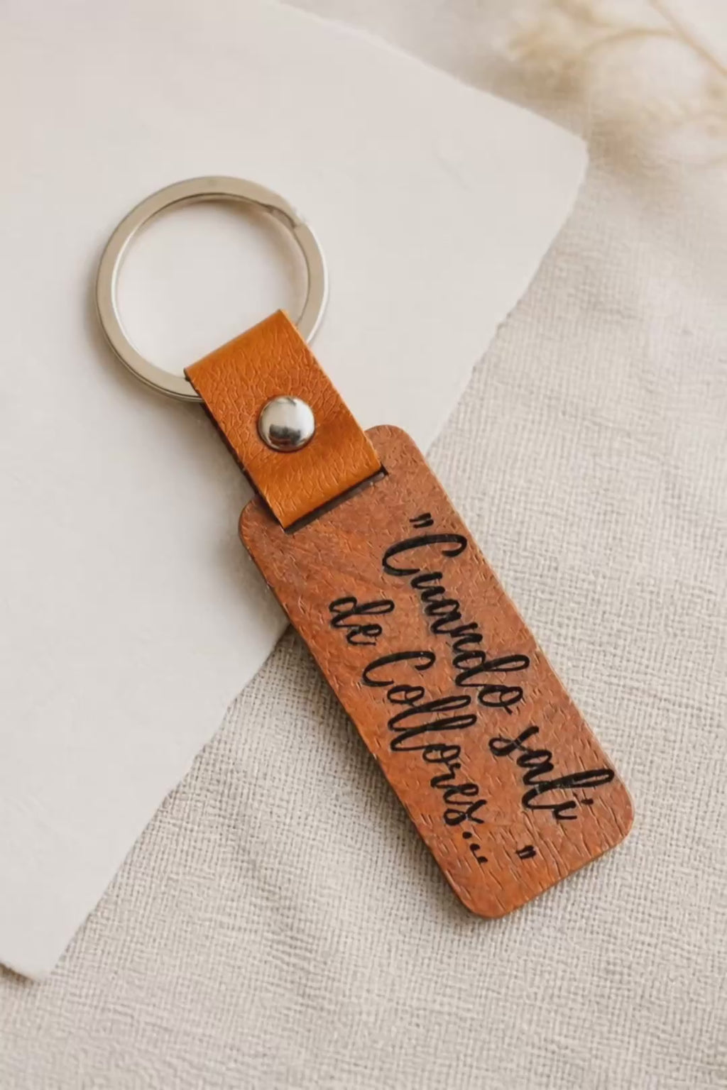 Custom Engraved Wood Keychain | Personalized Name Leather Strap Keyring
