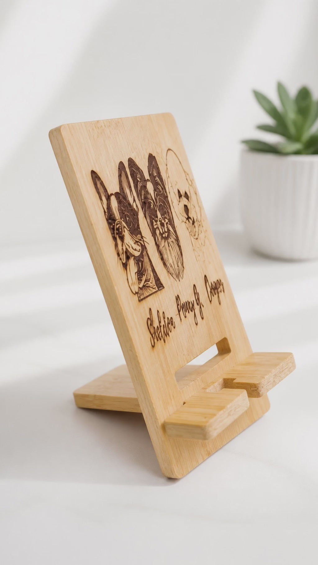 Personalized CellPhone Stand, Custom Engraved Wood, Dog Cat Lover Gift, Handmade Puerto Rico